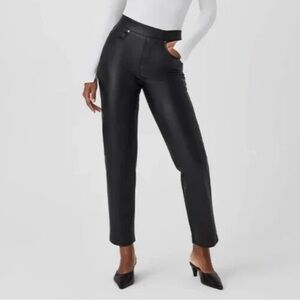 Spanx Black Slim Straight Faux Leather Crop Pants